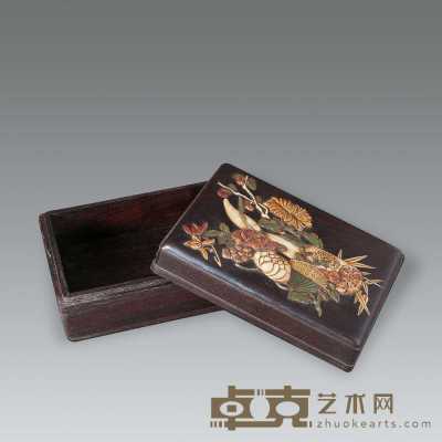 清后期 红木嵌百宝方盒 长17.5cm